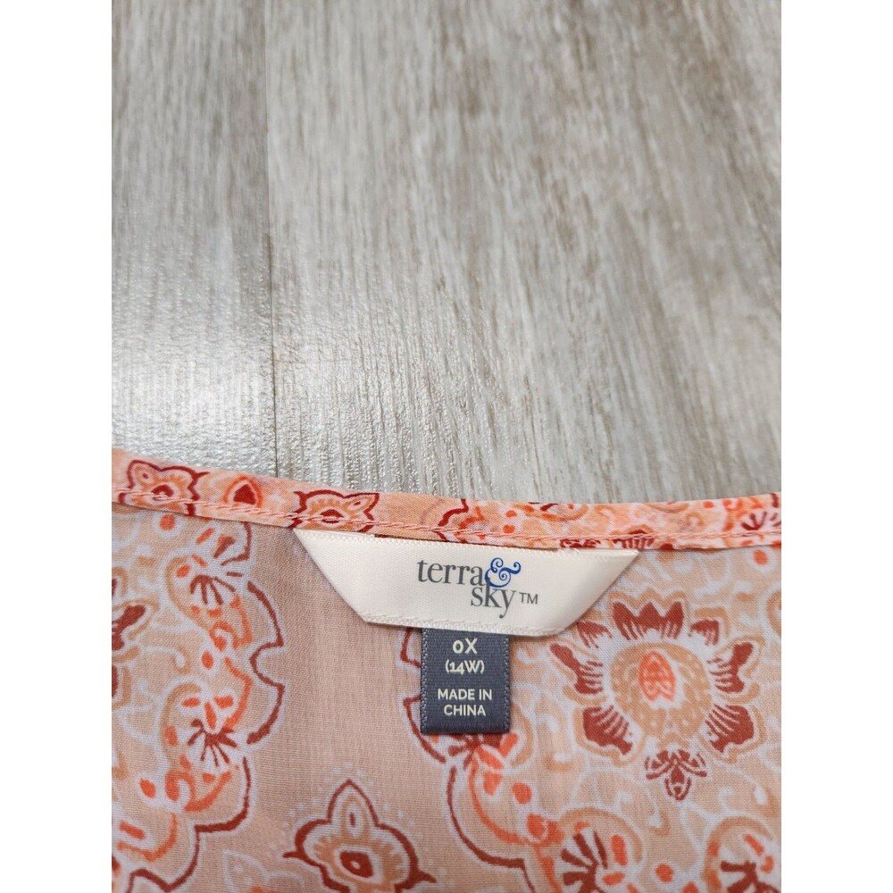 Time and Tru Women’s Kimono Shawl Sheer Orange Floral Sleeveless Chiffon 0X EUC - Picture 3 of 7